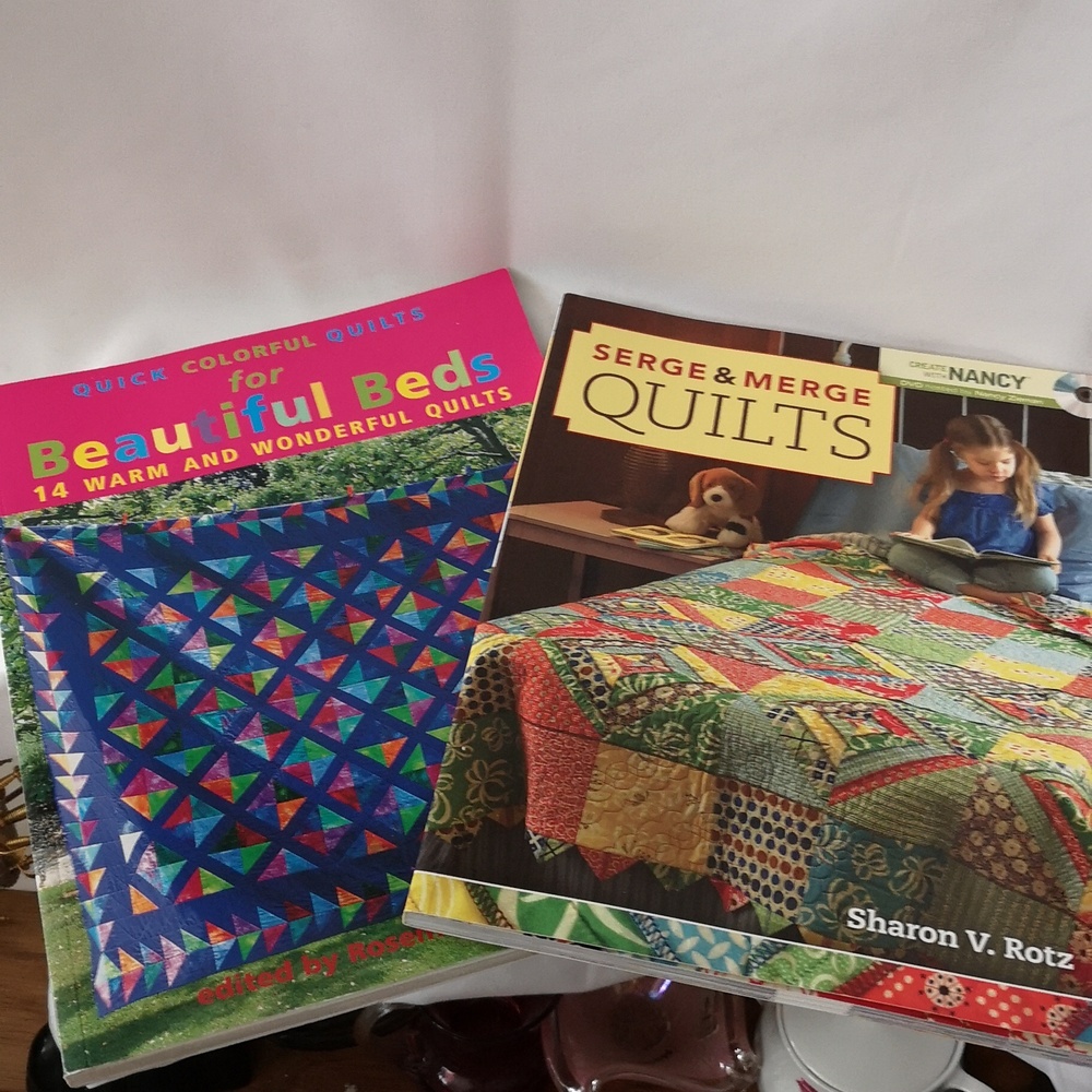 Set of Full Colour Quilting Books Beautiful Beds and Serge & Merge Quilts w DVD